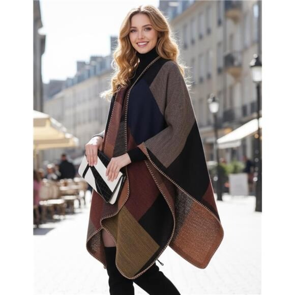 Women's Shawl Wraps Open Front Poncho Cape Oversized Sweaters Casual Cardigan - Picture 3 of 7